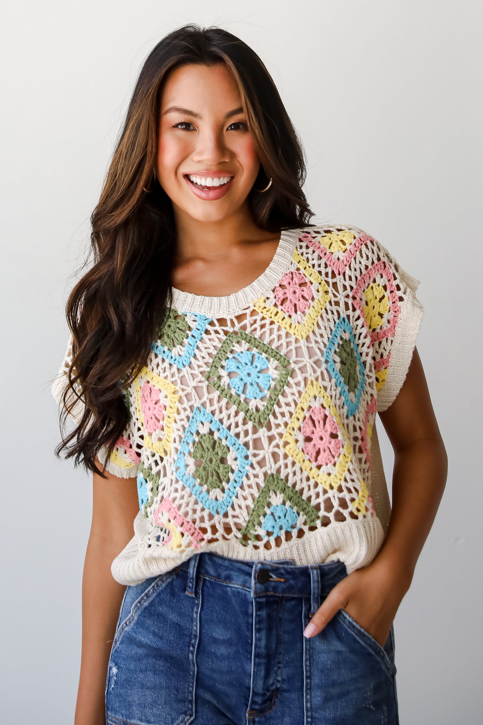 FINAL SALE - Incredibly Cute Cream Crochet Knit Top