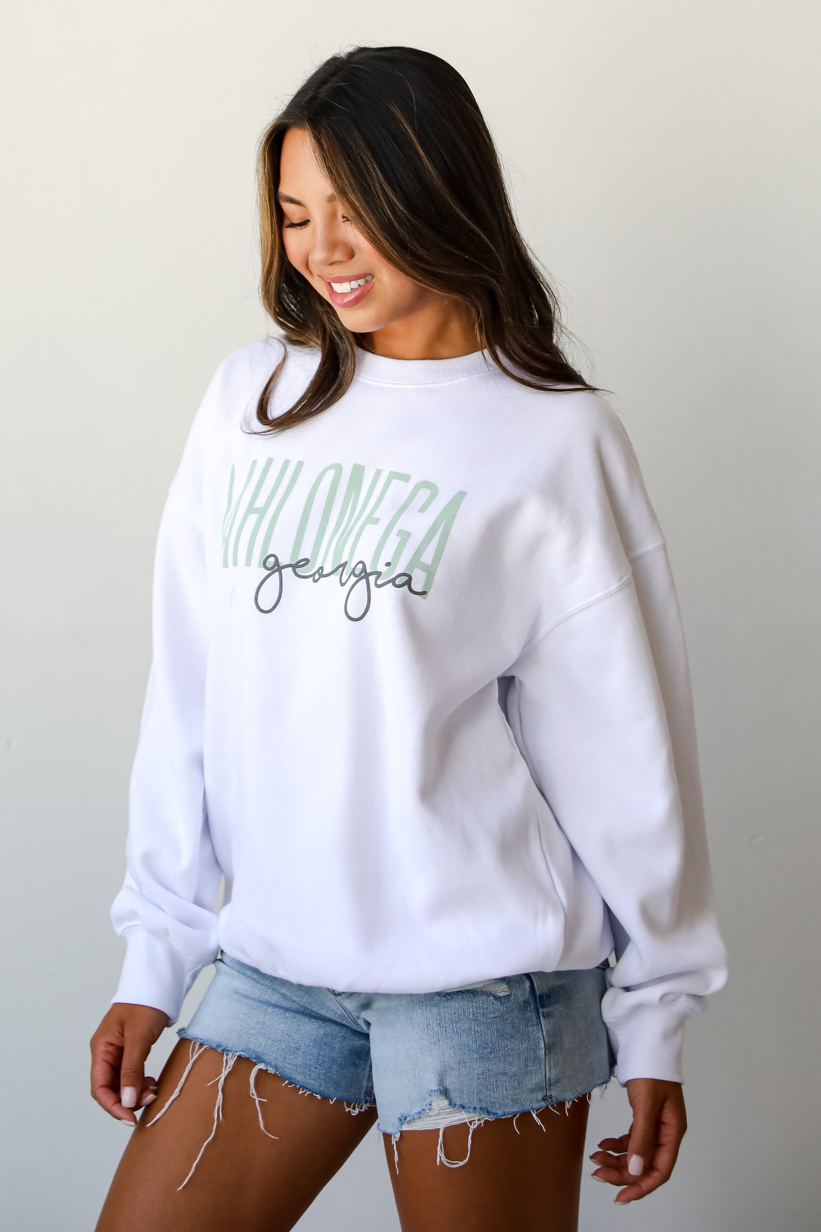 White Dahlonega Georgia Script Sweatshirt